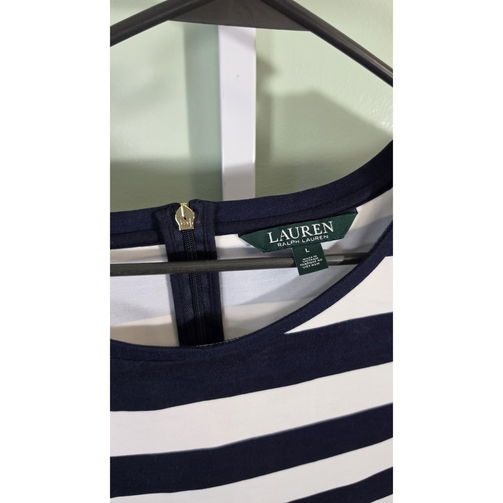 Lauren Ralph Lauren Women's Striped Bell-Sleeve Shift Dress‎ Navy/White Large - Picture 3 of 6